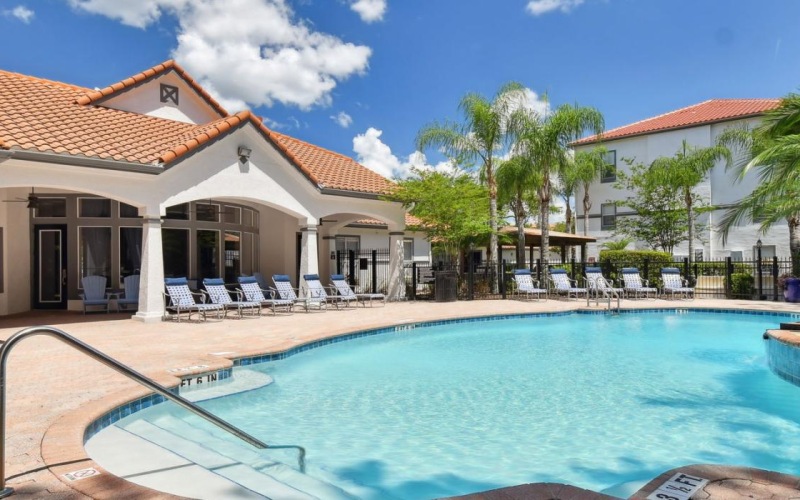 a swimming pool in a backyard